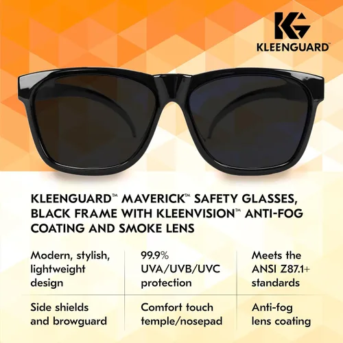 Miniatura 9 de KleenGuard™ V30 Maverick™ - Gafas de seguridad (49311), con revestimiento antivaho KleenVision™, lentes ahumadas, montura negra, gafas de sol unisex
