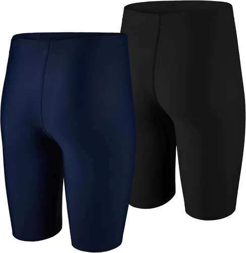 Miniatura 4 de LEAO Traje de baño para niños y jóvenes, color liso, con protección solar UPF 50+, secado rápido, pantalones cortos de natación atléticos