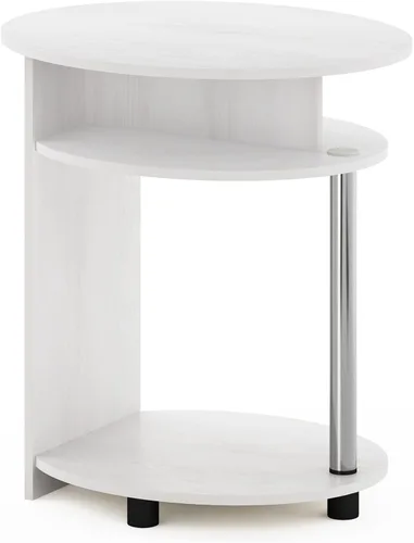 Miniatura 5 de Furinno JAYA Mesa auxiliar ovalada de diseño simple con contenedor, roble blanco/cromo