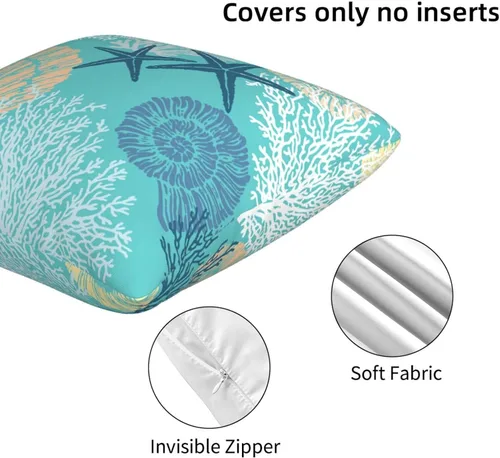 Miniatura 7 de Fundas de almohada de playa costera 18x18, juego de 2, fundas de almohada decorativas con diseño de estrella de mar y caballito de mar