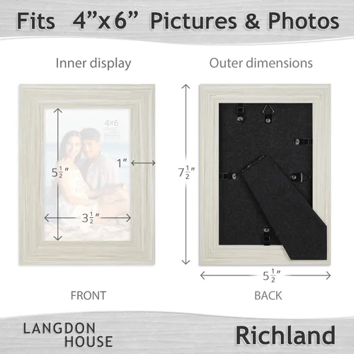Miniatura 2 de Langdon House Marcos de fotos de 4 x 6 pulgadas (blanco almendra, paquete de 3) estilo grano de madera, montaje en pared o mesa, colección Richland