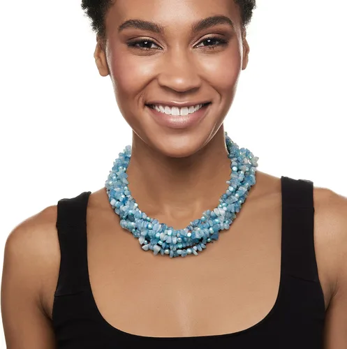 Miniatura 2 de Ross-Simons Collar Torsade de perlas cultivadas azules de 0.197-0.236 in y 850.00 ct. t. w de cuentas de aguamarina con plata de ley. 17.7 in, Gema