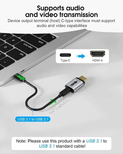 Miniatura 3 de Adaptador USB C a HDMI, ELUTENG USB tipo C a HDMI (compatible con Thunderbolt 3) 4 K 60 Hz compatible con transmisión de audio y vídeo tipo C 3.1 a