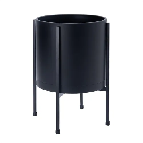 Miniatura 14 de D'vine Dev Maceta blanca de 8 pulgadas con soporte, moderna maceta cilíndrica de plástico con soporte de metal resistente para plantas