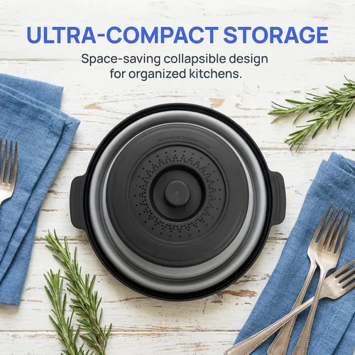 Miniatura 4 de Cubierta de alimentos para microondas con asa – Protector de salpicaduras de silicona plegable y ventilado con bandeja – Para microondas