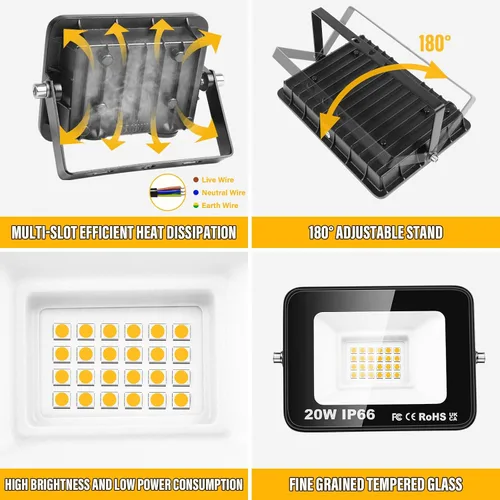 Miniatura 3 de SKYWORLD Paquete de 2 luces LED de inundación para exteriores, 20 W 2000 lm, luz de inundación LED de seguridad, luz diurna de 4000 K, luz blanca