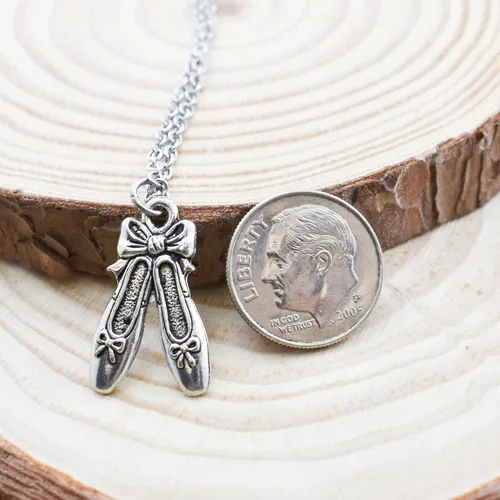 Miniatura 2 de Ballet Slipper Necklace 16 Inch Stainless Steel Cable Chain with 2 Inch Extender Dance Gifts for Girls Silver Ballerina Slippers Girls