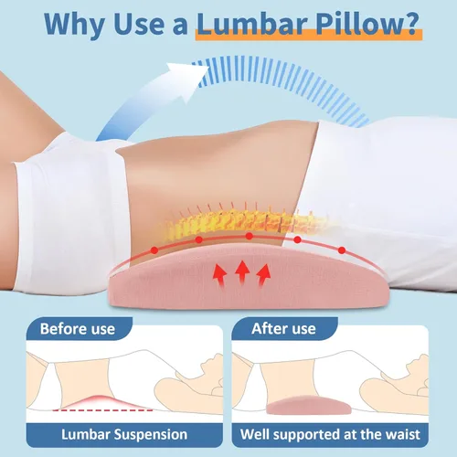 Miniatura 2 de Almohada de apoyo lumbar para aliviar el dolor de espalda: almohada de espalda baja para dormir - Almohada de cintura de espuma viscoelástica - Rosa