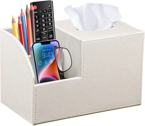 Miniatura 8 de Funda cuadrada de cuero PU para caja de pañuelos – Soporte multifuncional para caja de pañuelos, cubierta de caja de pañuelos con almacenamiento
