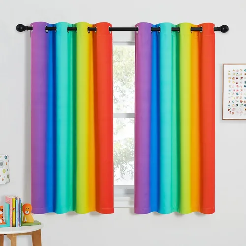 Miniatura 16 de NICETOWN Cortinas opacas arcoíris para niños, para dormitorio de princesa, sala de juegos, cortinas degradadas con aislamiento térmico y parte