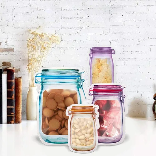 Miniatura 6 de Paquete de 18 bolsas reutilizables para refrigerios, con cremallera en tarro de masón, bolsas de almacenamiento a prueba de fugas para viajes