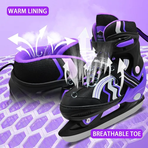 Miniatura 5 de Patines de hielo ajustables para niños y niñas, cuchillas lisas, tela transpirable y forro cómodo, patines de hockey para edades de 3 a 12 años