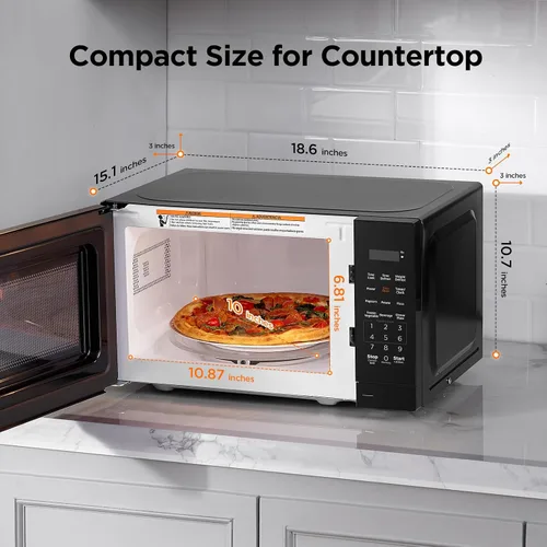 Miniatura 2 de Horno microondas compacto de 0.7 pies cúbicos, 700 W, 11 niveles de potencia, 6 preajustes, bloqueo de seguridad para niños, pantalla LED, puerta