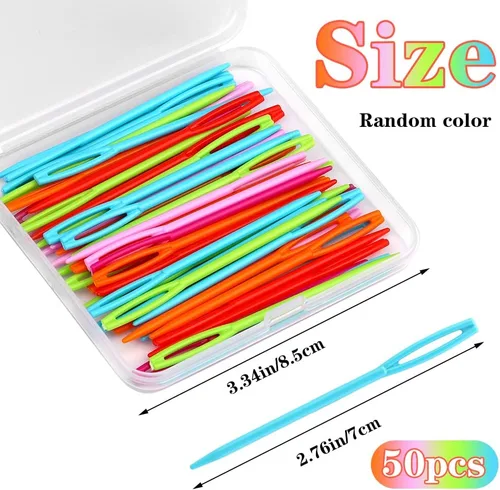 Miniatura 2 de LUNARM 50 piezas de agujas de coser de plástico, agujas de hilo de plástico de ojo grande con caja, agujas de plástico de 7 cm/2.76 pulgadas