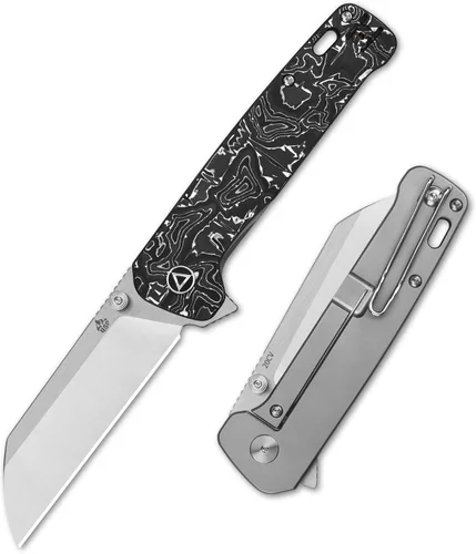 Miniatura 10 de QSP Penguin Plus - Cuchillo de bolsillo plegable, 3.38 pulgadas CPM20CV, cuchillo EDC de hoja negra, mango de titanio negro, bloqueo de marco