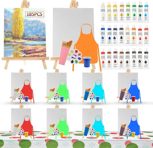 Miniatura 9 de Rabbitale Juego de 105 piezas de suministros de pintura artística para fiestas, 50 pinceles, 24 pinturas acrílicas, 5 caballetes de madera, paneles