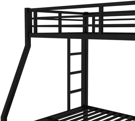 Miniatura 8 de Litera de metal con cama nido, marco de litera individual sobre matrimonial con 2 escaleras laterales y patas más gruesas, color negro