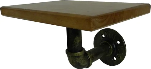 CVHOMEDECO. Tubo de agua rústico de hierro vintage con estante de almacenamiento de tablero de madera, estante de exhibición montado en la pared,