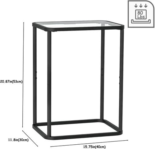 Miniatura 2 de Garden 4 you Mesa auxiliar de cristal, mesa auxiliar rectangular con marco de metal, moderna mesita de noche para oficina, dormitorio, sala de Negro