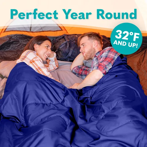 Miniatura 5 de Sleepingo Sacos de dormir dobles para adultos, mochileros, campamento o senderismo, sacos de dormir impermeables Queen para adultos o adolescentes