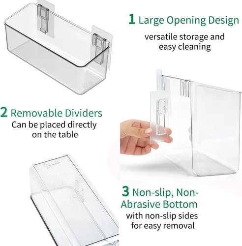 Miniatura 6 de vacane Paquete de 4 organizadores de plástico para puerta de gabinete, organizador de almacenamiento de montaje adhesivo contenedor organizador