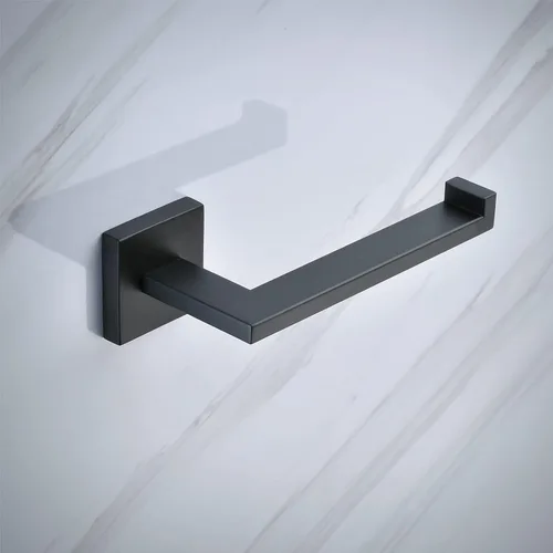 Miniatura 2 de Juego de accesorios de baño negro mate de 2 piezas, soporte para papel higiénico + soporte para toalla de mano, barra de toalla de anillo de toalla