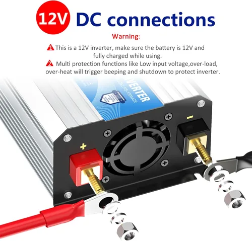 Miniatura 4 de Inversor de corriente de onda sinusoidal pura de 1200 vatios, 12V CC a 120V, batería de litio compatible con fusibles UL y USB-C PD30W y QC 3.0