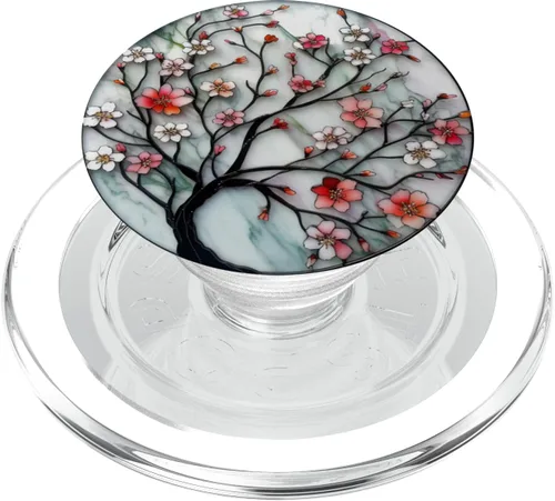 Miniatura 8 de vidrieras de color agua flores de cerezo PopSockets Standard PopGrip
