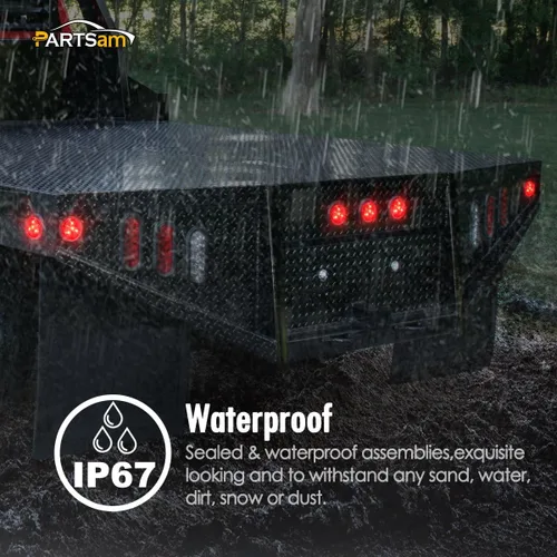 Miniatura 7 de Partsam Paquete de 10 (5 ámbar + 5 rojo) de 2 pulgadas de luz LED redonda de marcador lateral con ojales, montaje empotrado, 4 LED, sellado, 2 luces