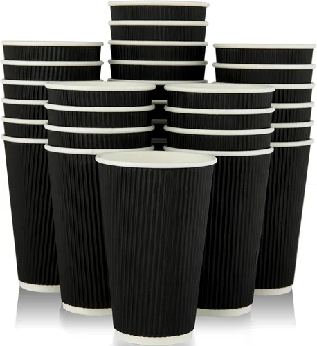 Miniatura 11 de JollyPack Paquete de 60 tazas de café de papel de 12 onzas, tazas desechables negras con pared ondulada aislada para café, té y chocolate caliente