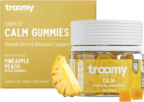 Tspacious - Gomitas calmantes Reishi con sabor natural a piña y melocotón, sin gelatina, sin gluten y vegetarianas, 60 unidades