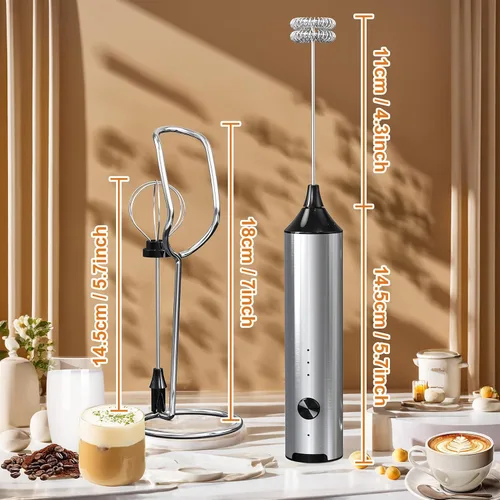 Miniatura 2 de SOUTHMAN Espumador de leche de mano con soporte de acero inoxidable, control de 3 velocidades, espumador de leche eléctrico recargable, batidor