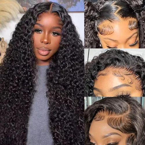 Miniatura 14 de CYNOSURE Pelucas de encaje frontal 13x4 de cabello humano prearrancado, densidad del 180%, brasileña rizada con encaje frontal, peluca con cabello