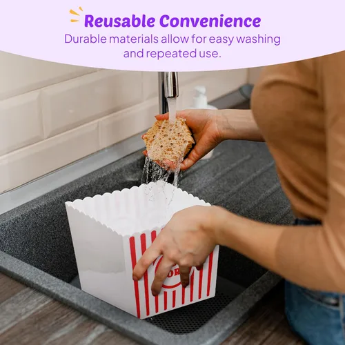 Miniatura 4 de kedudes Cajas de palomitas de maíz reutilizables de plástico, resistentes a la grasa, resistentes a las fugas, diseño de palomitas de maíz