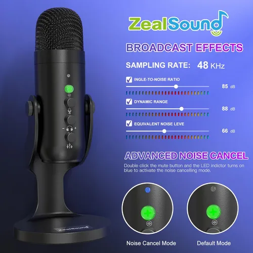 Miniatura 6 de ZealSound Micrófono de podcast, paquete de equipo de podcast para iPhone, PC, iPad Android, micrófono USB inalámbrico dual de 2.4 GHz con reducción