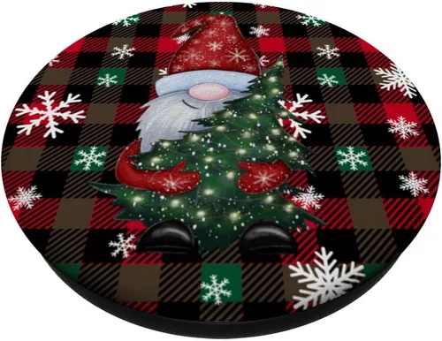 Miniatura 2 de Gnomos de Navidad rojo y negro búfalo tartán a cuadros PopSockets estándar PopGrip