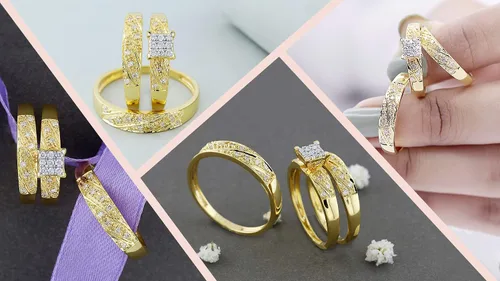 Miniatura 2 de Dazzlingrock Collection Juego de anillos de compromiso redondos con forma cuadrada de diamantes blancos para él y ella