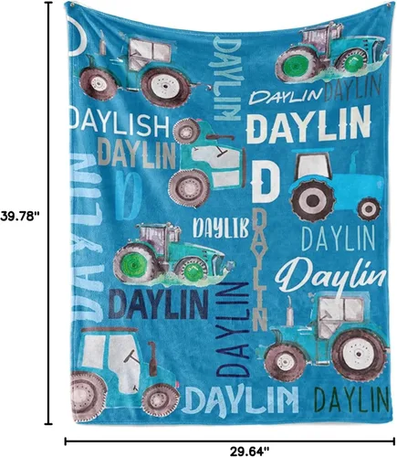 Miniatura 9 de Manta personalizada de tractores, nombre personalizado con diseño de camiones de tractor agrícola, manta de cama de franela de felpa suave
