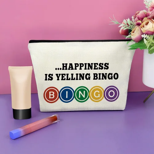 Miniatura 2 de Sazuwu Bingo Regalos Bolsa de Maquillaje Bingo Amantes Regalos Cosméticos Bolsa de Cumpleaños Regalos de Navidad Bolsa de viaje, Beige, 40 W/32 L