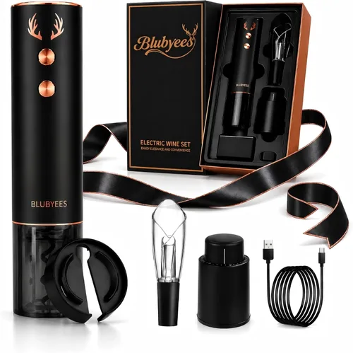 Miniatura 10 de Abridor eléctrico de botellas de vino con base de carga y cortador de papel de aluminio integrado, sacacorchos automático inteligente activado por