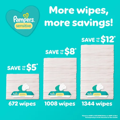 Miniatura 3 de Pampers Toallitas para bebé, sensibles, a base de agua, clínicamente probadas, hipoalergénicas y sin perfume para bebés, 672 toallitas en total