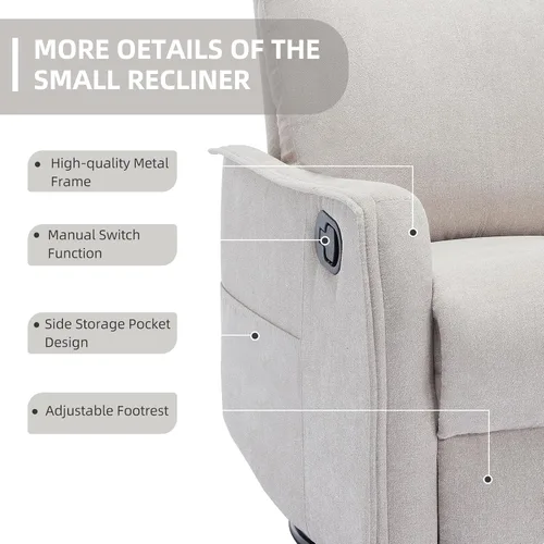 Miniatura 4 de PELUMY Silla Reclinable Mecedora Giratoria 360 para Adultos, Silla Mecedora de Guardería con Calor y Masaje, Silla Reclinable Deslizante para Beige