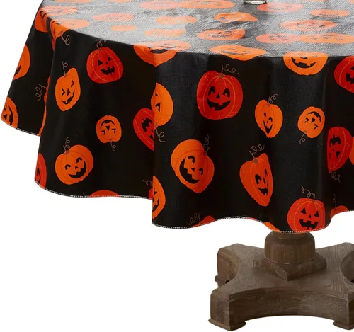 Miniatura 8 de Serafina Home Mantel de vinilo de Halloween: vinilo PEVA con mantel de respaldo de franela reutilizable (Jack O Lantern, 52 "x 70")