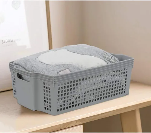 Miniatura 8 de Cestas de almacenamiento apilables de plástico, cestas apilables de bandeja de plástico, paquete de 2 Gris
