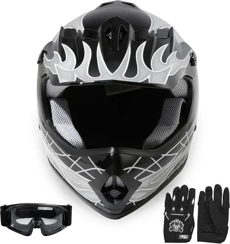 SLMOTO Casco de motocross para niños y jóvenes, casco de motocicleta todoterreno para motocross, ATV aprobado por DOT, casco de calavera negra, Azul