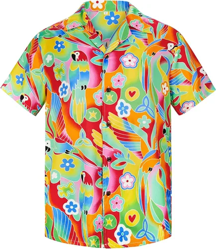 Miniatura 14 de Camisa hawaiana para hombre, con estampado floral, cómoda, con botones, casual, manga corta, ropa de playa para hombre