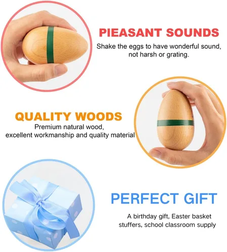 Miniatura 4 de Cocteleras de huevos de madera para adultos, instrumento de percusión de mano para educación musical, premios en el aula (natural grande)