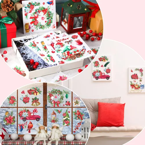 Miniatura 7 de BBTO 12 hojas de transferencia de Navidad para manualidades y muebles, calcomanías de transferencia de Navidad, calcomanías de invierno para madera