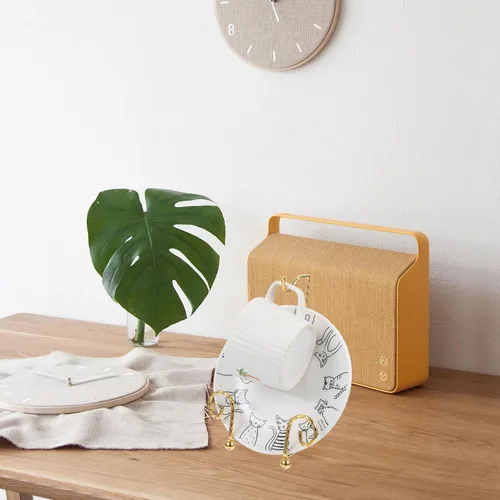 Miniatura 5 de Cabilock Organizador de tazas de té chapado en Europa y soporte de exhibición de platillo, paquete de 2 soportes de metal para platillos de mesa