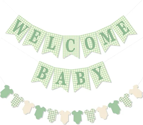 Cartel de baby shower para niña, 2 piezas preencordadas rosa de bienvenida para bebé niña y pancarta de tela para el cuerpo para decoración de